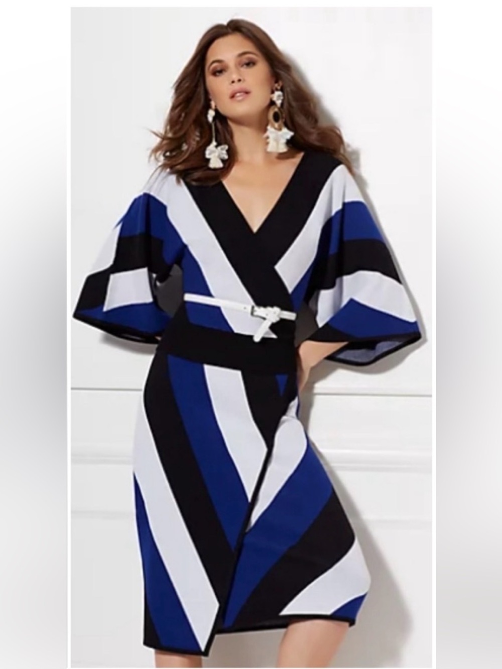 7th Avenue 2-pc Set Blue Stripe V-neck Wrap Kimono Sweater & Wrap Skirt NWOT